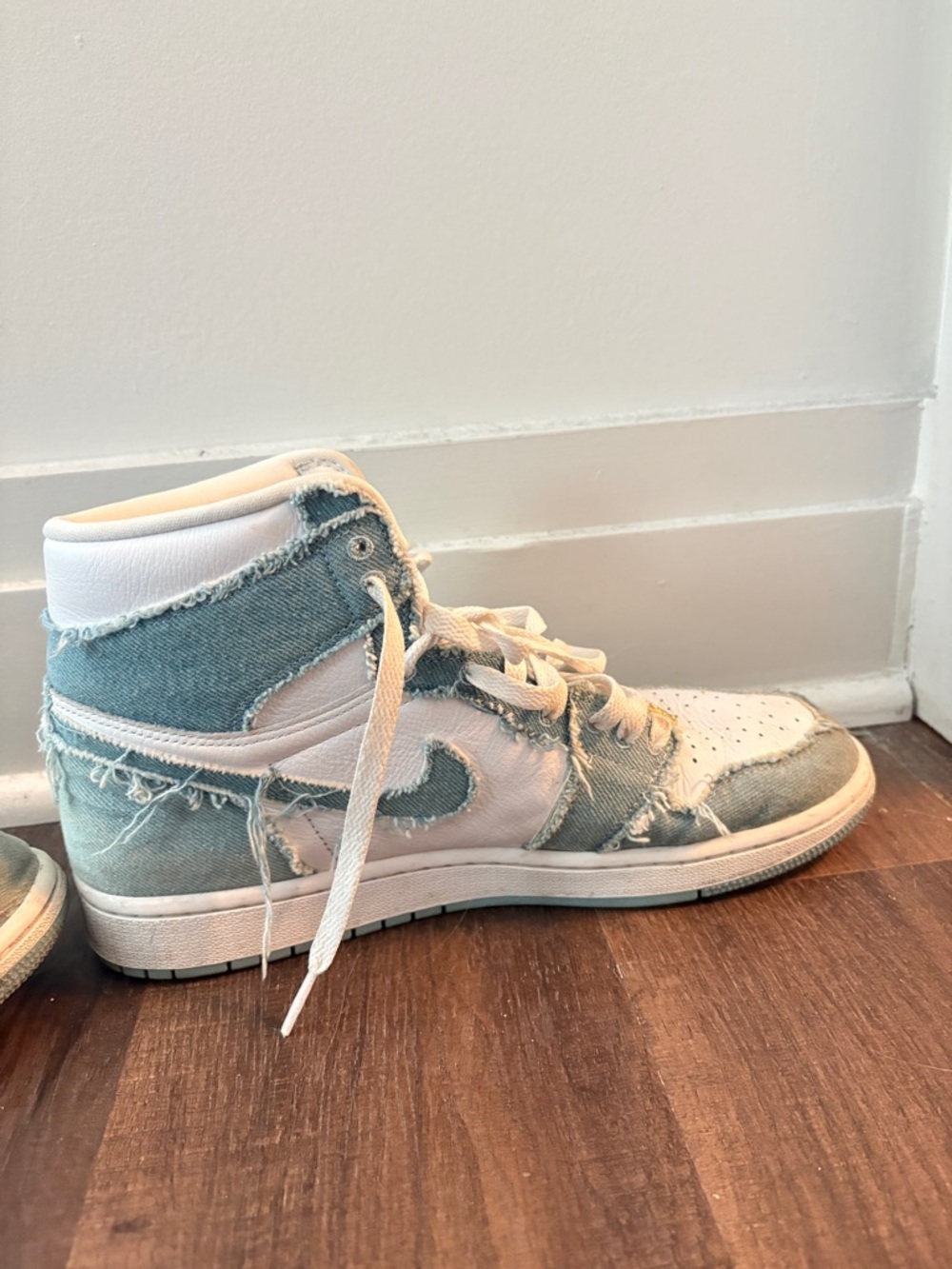 Nike Distressed Denim High-Top Sneaker - White & Light Blue